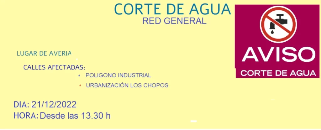 CARTEL DE CORTE DE AGUA POLIGONO INDUS SEPTIE 21